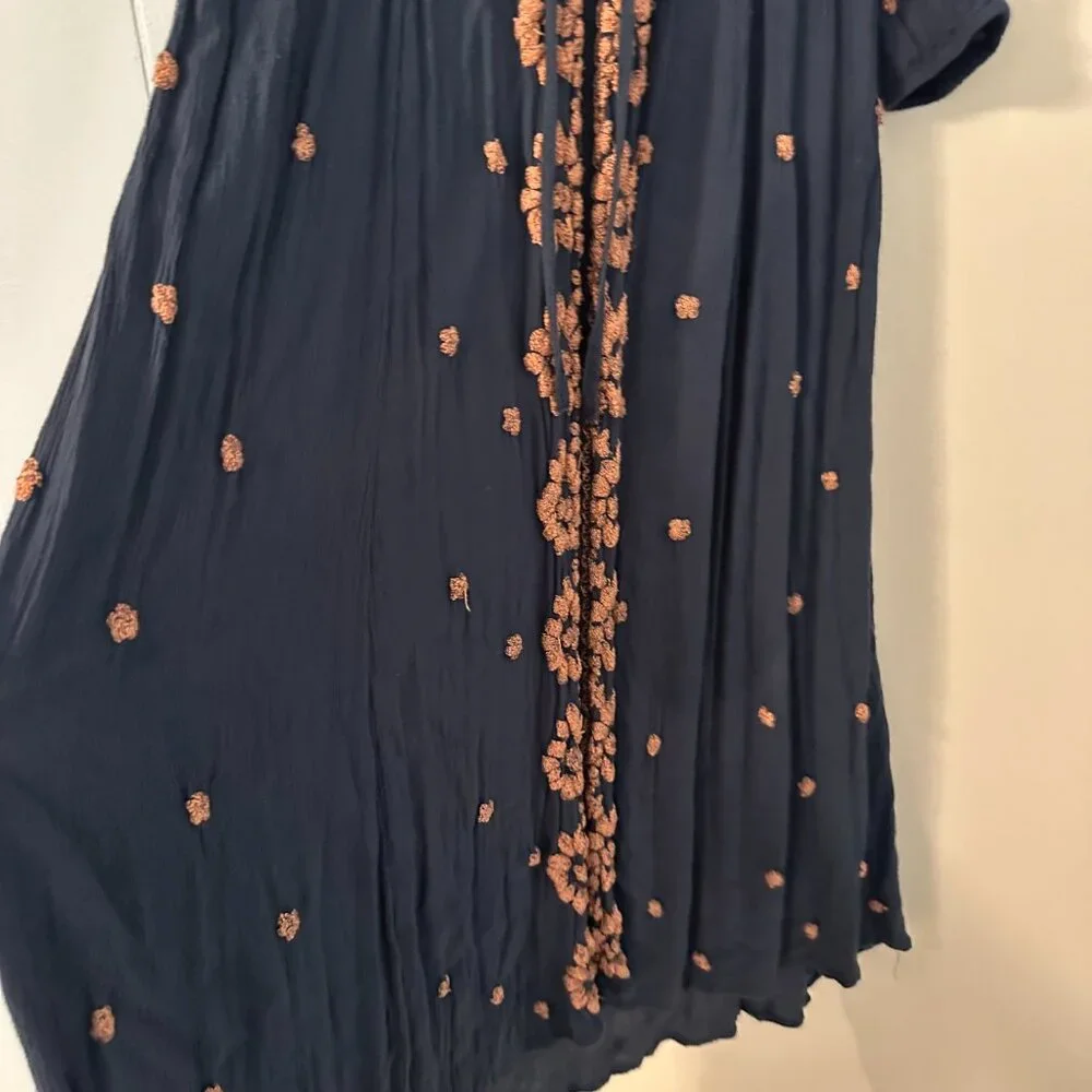 🩵Free People Dress Pink Embroidery V-neck Drawstring Midi Maxi Dress Size Small - Picture 6 of 8